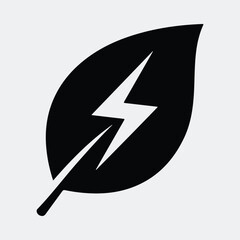 Silhouette leaf with lightning bolt symbol alternative energy Vector illustration