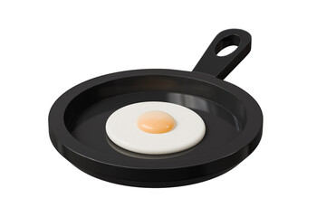 3d frying pan with fried egg icon. breakfast cooking concept. Minimal cartoon skillet pan sunny-side for food app banner. isolated on white background. 3d render.
