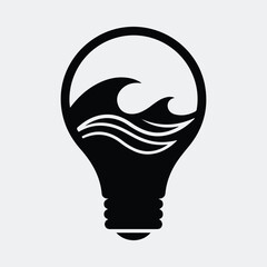 Silhouette lightbulb with ocean wave concept inside Vector illustration