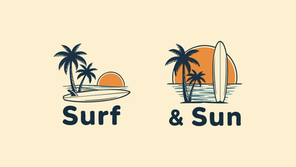 Beach Holiday Surf Outline Minimal Vector Icons