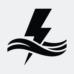 Silhouette lightning bolt striking water waves isolated clean energy Vector illustration