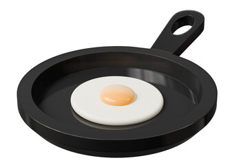 3d frying pan with fried egg icon. breakfast cooking concept. Minimal cartoon skillet pan sunny-side for food app banner. isolated on white background. 3d render.