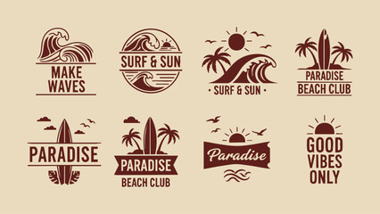 Vintage Surf Club Beach Logo Vector Collection