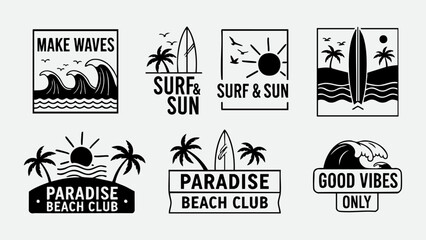 Surf And Sun Beach Club Logo Set