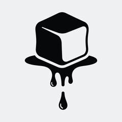 Silhouette melting ice cube with dripping water droplets Vector illustration