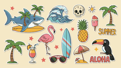 Aloha Tropical Beach Summer Sticker Illustration Set