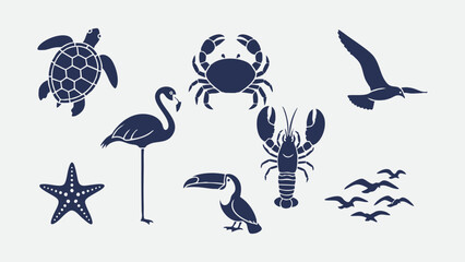 Ocean Wildlife Silhouette Tropical Sea Creature Collection