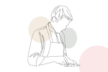 Chef preparing food with knife and ingredients cooking