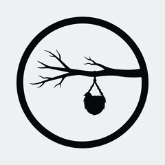 Silhouette nest hanging from tree branch inside circle Vector illustration