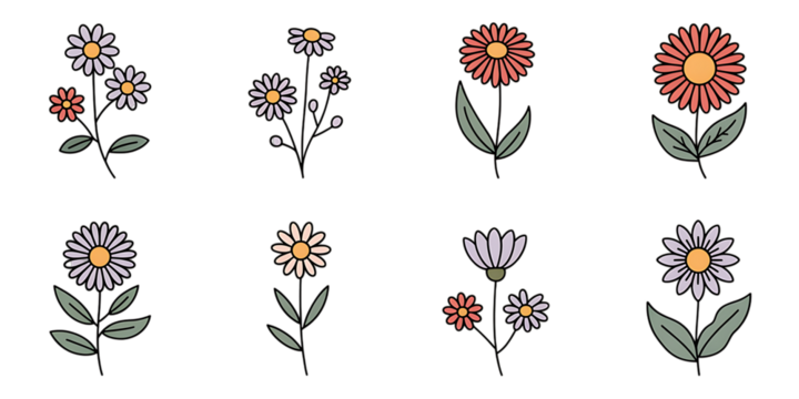 Daisies and Wildflowers Collection Flat Botanical Elements icon