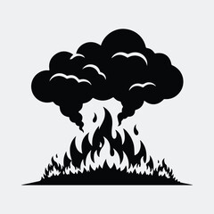 Silhouette of a dangerous wildfire burning with smoke Vector illustration
