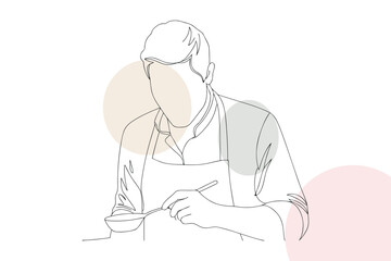 Chef tasting food with spoon cooking