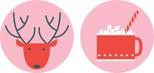 Christmas and Happy New Year. Winter Holiday. Merry Christmas modern design, holiday gifts, winter elements, candles, Christmas tree, village and Xmas decorations.	
