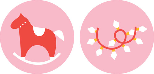 Christmas and Happy New Year. Winter Holiday. Merry Christmas modern design, holiday gifts, winter elements, candles, Christmas tree, village and Xmas decorations.	
