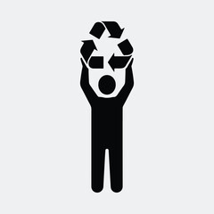 Silhouette person holding recycling symbol above head Vector illustration