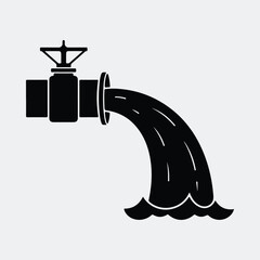Silhouette pipe with liquid waste water flowing Vector illustration