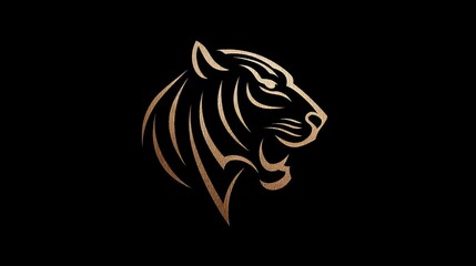 Luxury tiger head logo in gold lines on black background. Concept: power, prestige, elegance, premium branding, luxury fashion labels, jewelry brands, elite services, and high-end identity design.