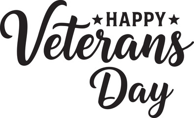 Happy Veterans Day Black and White Calligraphic Text with Stars Vector Graphic for Holiday Greeting Card or Poster Design
