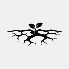 Silhouette seedling sprouting through cracked earth symbol of resilience Vector illustration