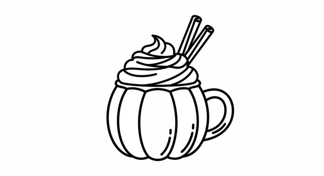 Pumpkin spice latte with whipped cream in outline style
