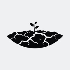 Silhouette sprout growing from cracked earth environment Vector illustration