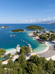 Obraz premium Ksamil Beach in Sarande aerial view in North Macedonia