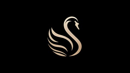 Luxury swan logo in gold lines on black background. Concept: power, prestige, elegance, premium branding, luxury fashion labels, jewelry brands, elite services, and high-end identity design.