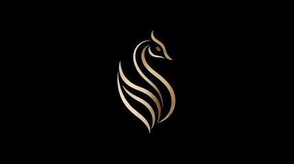 Obraz premium Luxury swan logo in gold lines on black background. Concept: power, prestige, elegance, premium branding, luxury fashion labels, jewelry brands, elite services, and high-end identity design.