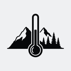 Silhouette thermometer mountains and pine trees climate change Vector illustration