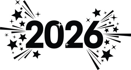 Stylized 2026 numbers adorned with shimmering stars and sparkling silhouettes for festive and celebratory designs