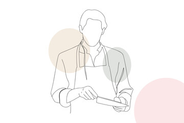 Chef holding knife with abstract circles cook kitchen