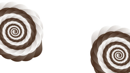 Abstract swirl pattern of brown and white rosettes.
Stylized chocolate and vanilla twist design on white.