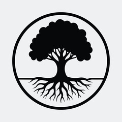 Silhouette tree of life logo design inside circle Vector illustration