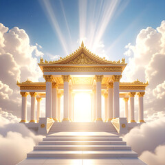 Majestic temple in the sky with radiant light and clouds aesthetic concept