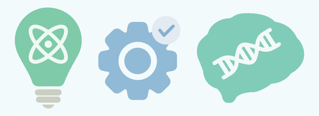 Idea, brain, intelligence, innovation, business, approval, check-in, computing, business, education, learning, solution, results, work, lamp, light. Vector icon set.eps