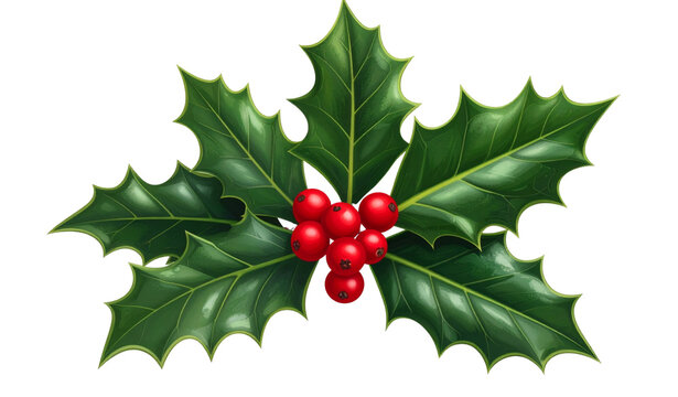 Sprig of holly with red berries isolated on a transparent background