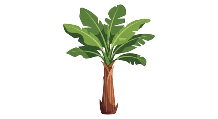 Illustration of a banana tree with large green leaves and a brown trunk isolated on transparent background. Lush green banana tree with broad leaves and brown trunk isolated object