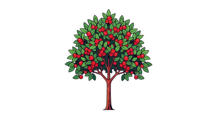 Obraz premium Illustration of an apple tree with red apples and green leaves on a transparent background. Vibrant abstract apple tree with red and green leaves in festive colors