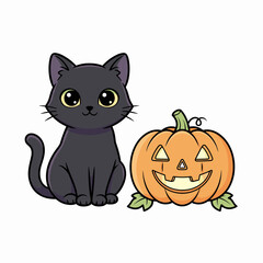 Black Cat and Pumpkin for Halloween Decoration