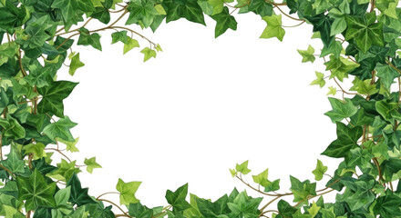Naklejka premium A lush green ivy leaf and vine border isolated on a transparent background. Green ivy border with textured leaves and open space for writing or design