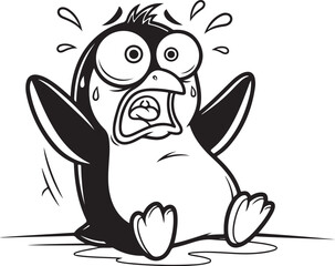Obraz premium Scared cartoon penguin with wide eyes and open mouth, falling down