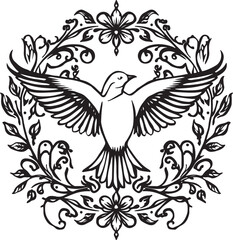 Floral Bird Silhouette with Ornamental Flowers
Vintage Dove and Floral Pattern Decorative Design
Elegant Bird with Floral Frame Vector Hardstyle, vector ornament, retro décor