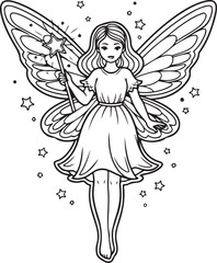 Fototapeta premium Whimsical fairy with large butterfly wings and a magic wand, surrounded by stars