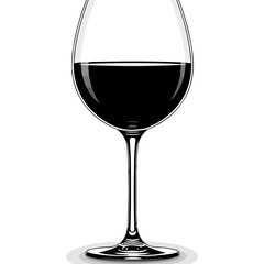 Elegant Wine Glass Filled with Dark Red Wine on a White Background, Simple and Clean Illustration for Beverage and Celebration