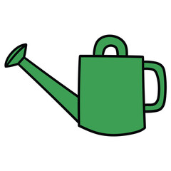 Hand-drawn cartoon green watering can on a white background.
