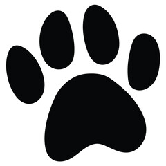 Hand-drawn cartoon black paw print on a white background.
