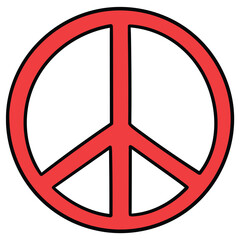 Hand-drawn cartoon red peace symbol on a white background.