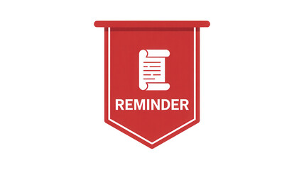 Red banner with white reminder icon and text isolated on transparent background