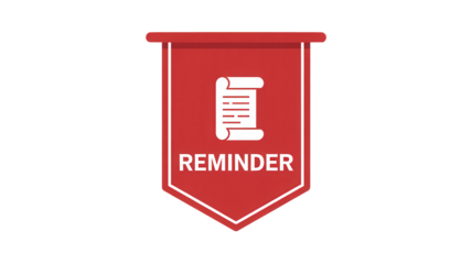 Red banner with white reminder icon and text isolated on transparent background