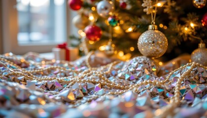 Holographic Christmas Morning with Festive Lights and Shimmer